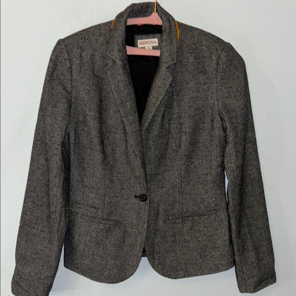 New Without Tags Herringbone Blazer Jacket Sz 4 Front Pockets Contrast Sleeves - Picture 2 of 13
